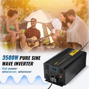 Pure Sine Wave Inverter 3500 Watt Power Inverter, DC 12V To AC 120V Car Inverter, With USB Port LCD Display Remote Controller And AC Outlets For RV Truck Car Solar System Travel Camping