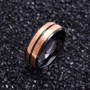 8mm Wide Batch Flower Blue Platform Two-color Steel Ring Jewelry