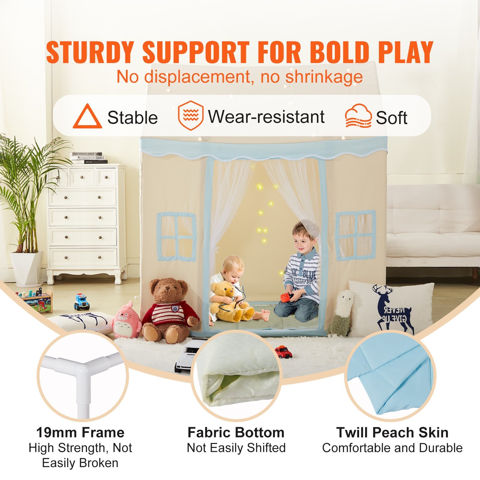 VEVOR Kids Play Tent, Kids Tent For Kids 1-5 Years Old, Toddler Tent With Mat And Tent Lamp, Tent For Kids With Windows For Indoor And Outdoor, Play House Castle Tent For Boys And Girls, Beige only US shipping - Image 6