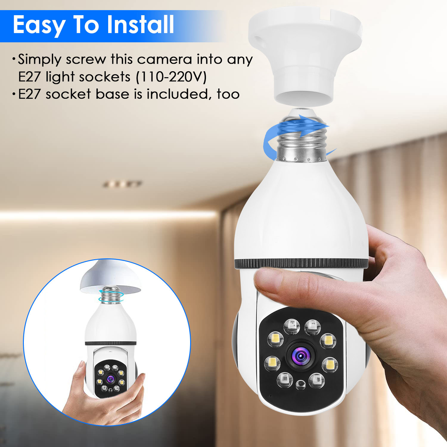 1Pc E27 WiFi Bulb Camera 1080P FHD WiFi IP Pan Tilt Security Surveillance Camera With Two-Way Audio Full Color Night Vision Flood Light Motion Tracking Siren Function APP Control - Image 10