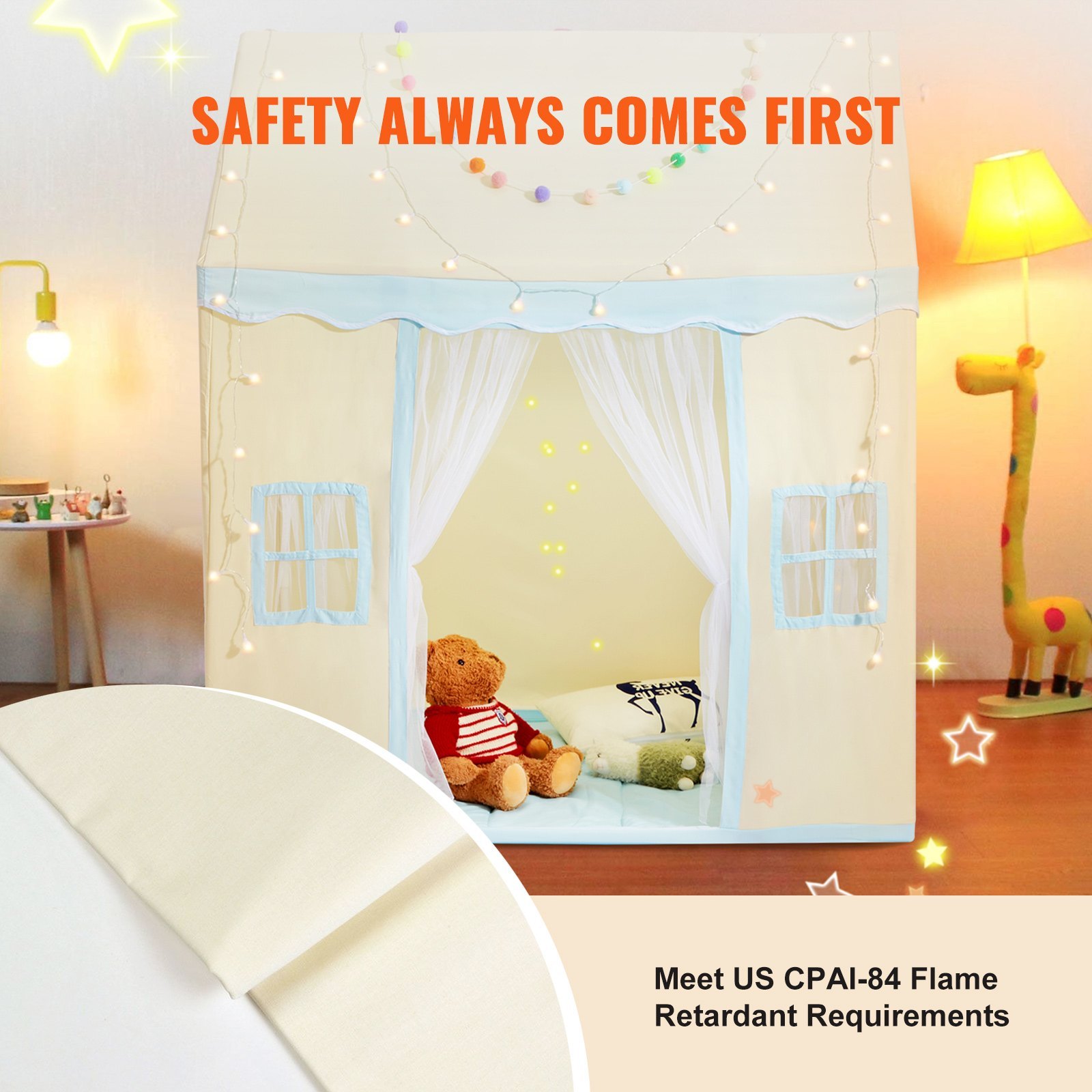VEVOR Kids Play Tent, Kids Tent For Kids 1-5 Years Old, Toddler Tent With Mat And Tent Lamp, Tent For Kids With Windows For Indoor And Outdoor, Play House Castle Tent For Boys And Girls, Beige only US shipping - Image 2