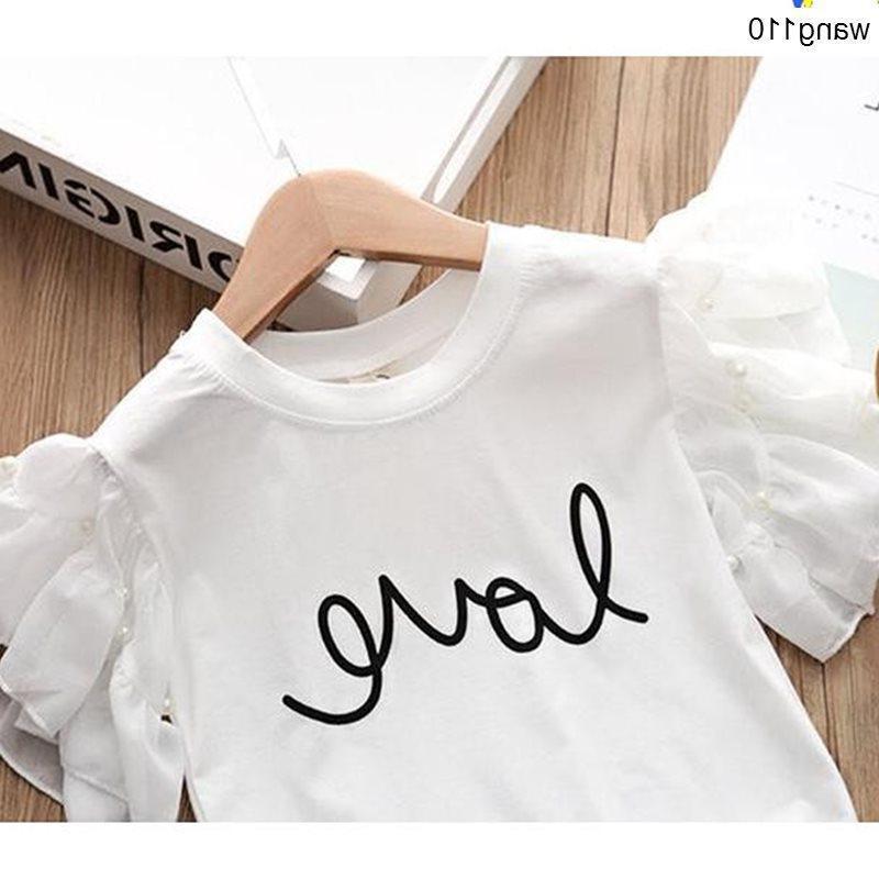 Summer Kids Girls Clothing Sets 2 pcs T-shirt Hole Pants Set - Image 4