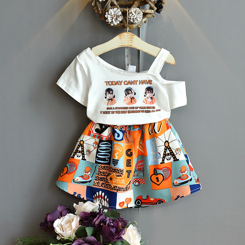 Summer Children's Clothing Korean Fashion Flower Lotus Leaf Collar Shirt Skirt Little Girl Clothing Suit Purple Children's Clothing - Image 6