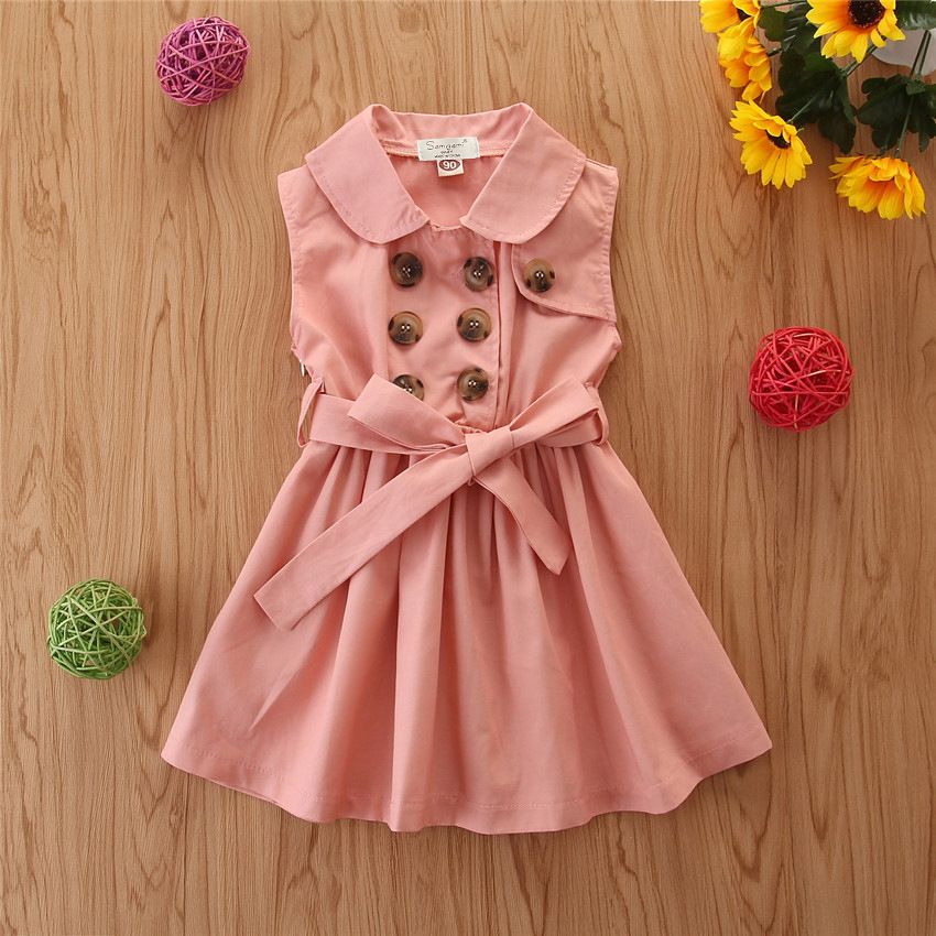 Summer Toddler Baby Girl Dress Kids Princess Casual Sleeveless Sash Button Party A-Line Dress Children Clothing 1-6Y small then usual size - Image 2