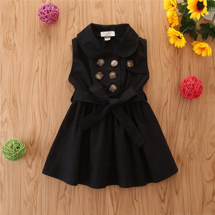 Summer Toddler Baby Girl Dress Kids Princess Casual Sleeveless Sash Button Party A-Line Dress Children Clothing 1-6Y small then usual size - Image 3