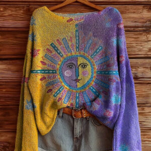 Women's Bohemian 3D Digital Print Sweater - Oversized Loose Long Sleeve Pullover Women's Comfortable Sweater, Casual Long Sleeve Sweater