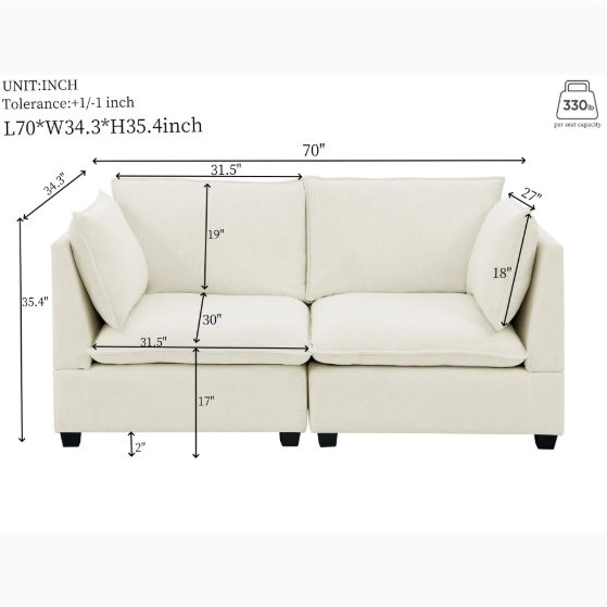 3-Piece Chenille Fabric Upholstered Living Room Furniture Set, Including 3-Seater Sofa AndV2 Loveseat Sofa With Seat And Back Cushion Beige White - Image 8