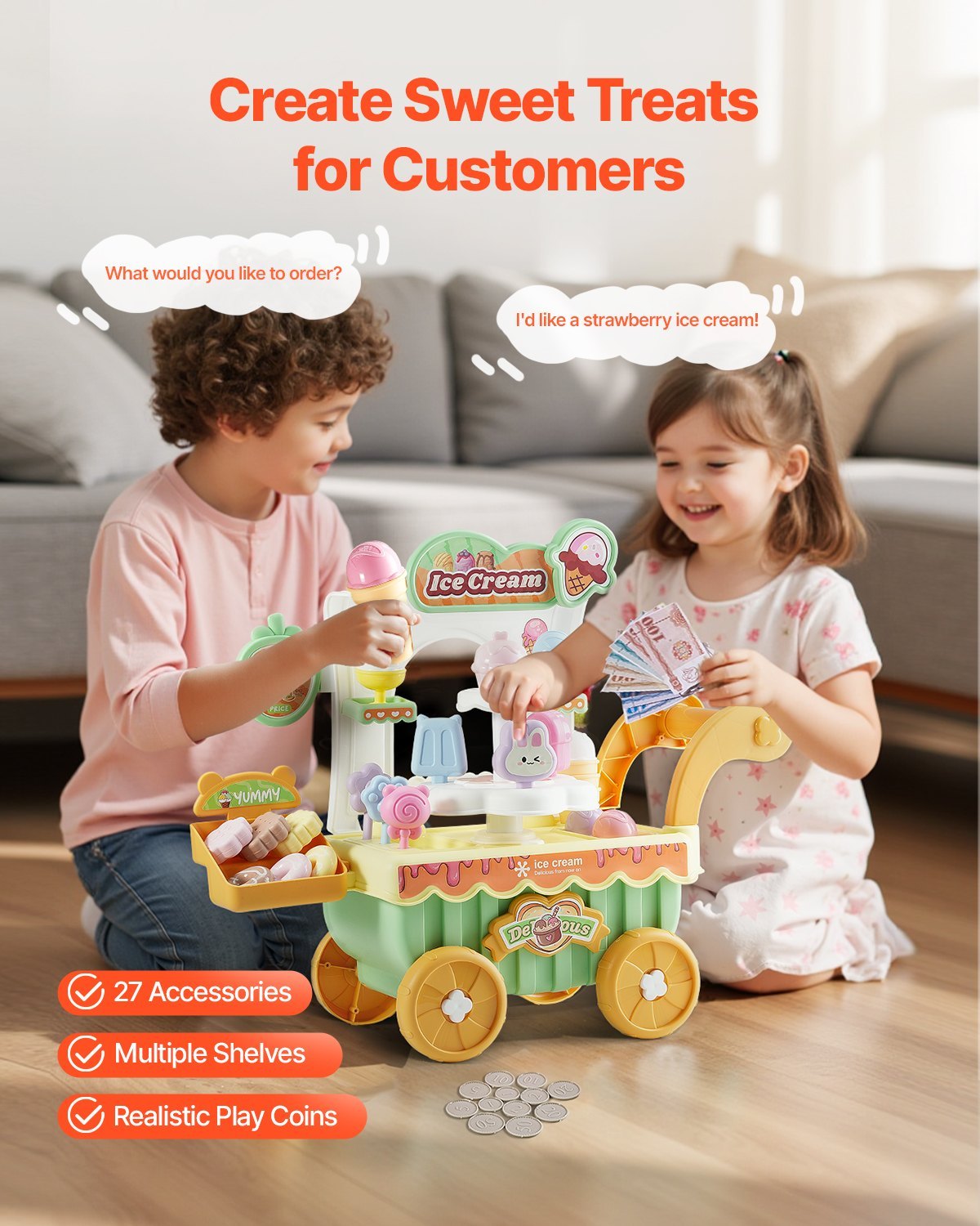 Ice Cream Cart For Kids Pretend Play Ice Cream Shop For Kids only US shipping - Image 2