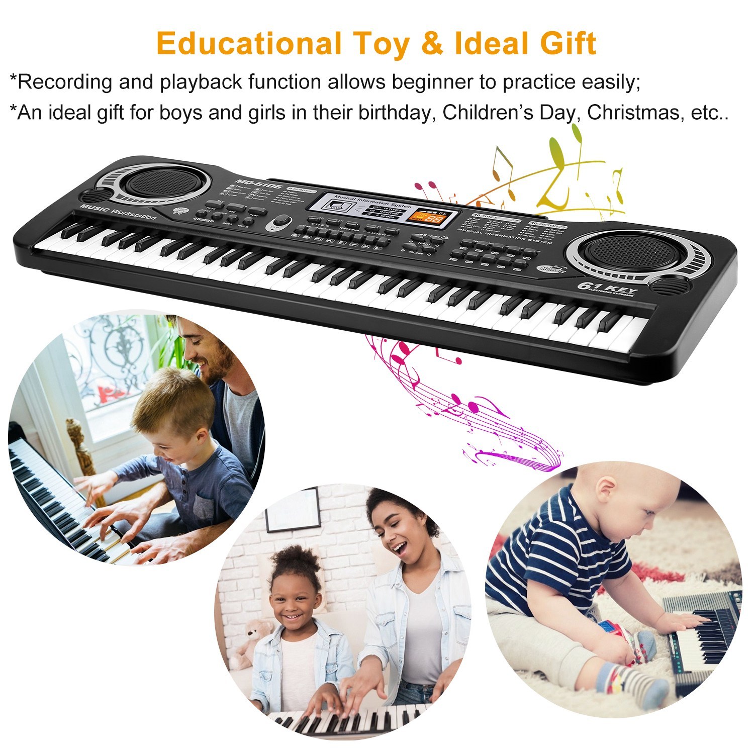 61 Keys Digital Music Electronic Keyboard Electric Piano Musical Instrument Kids Learning Keyboard With Microphone For Beginners only US shipping - Image 6
