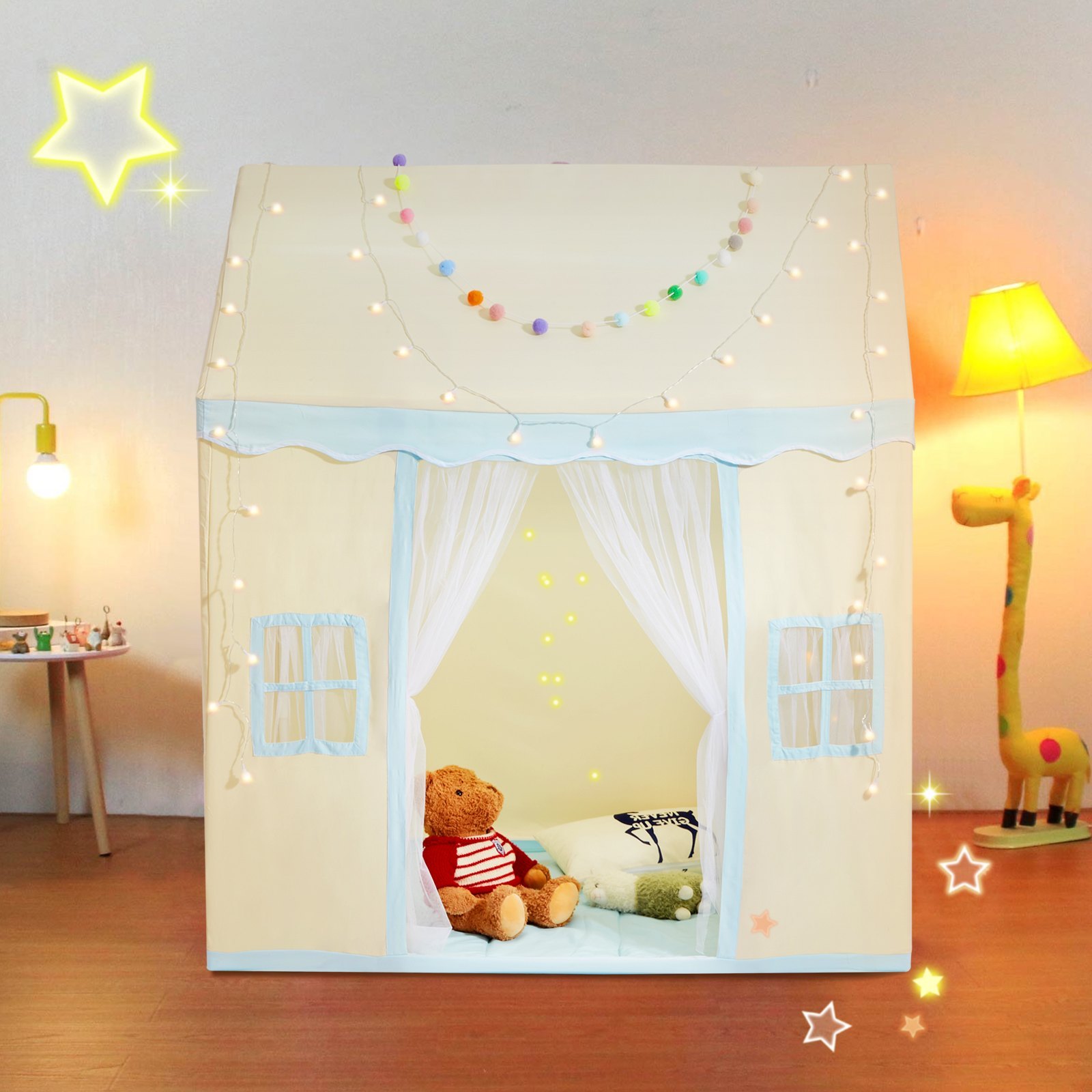 VEVOR Kids Play Tent, Kids Tent For Kids 1-5 Years Old, Toddler Tent With Mat And Tent Lamp, Tent For Kids With Windows For Indoor And Outdoor, Play House Castle Tent For Boys And Girls, Beige only US shipping - Image 5