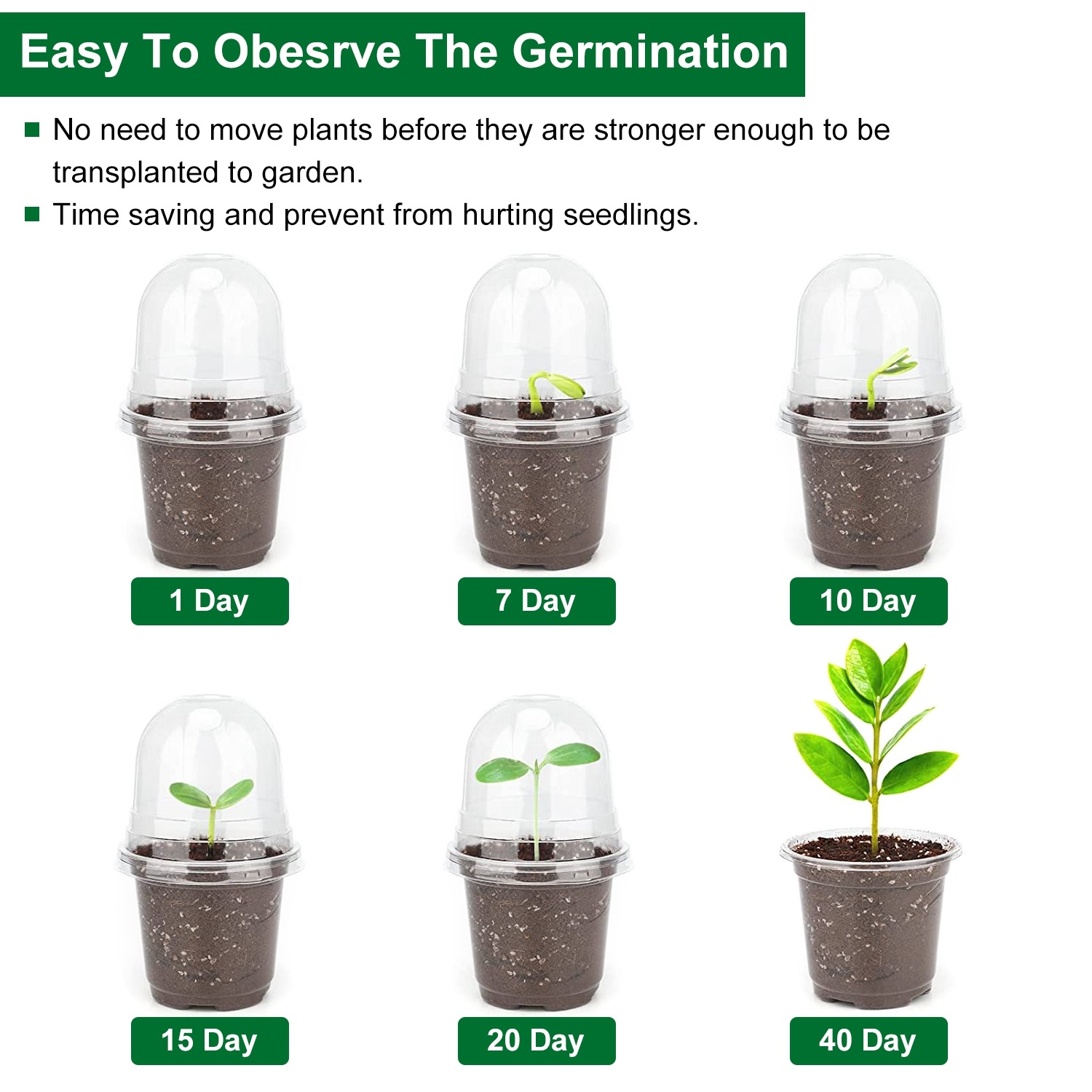 30Pcs Plant Nursery Pots PET Flower Seed Starting Pots Container With Dome With Drainage Holes - Image 7