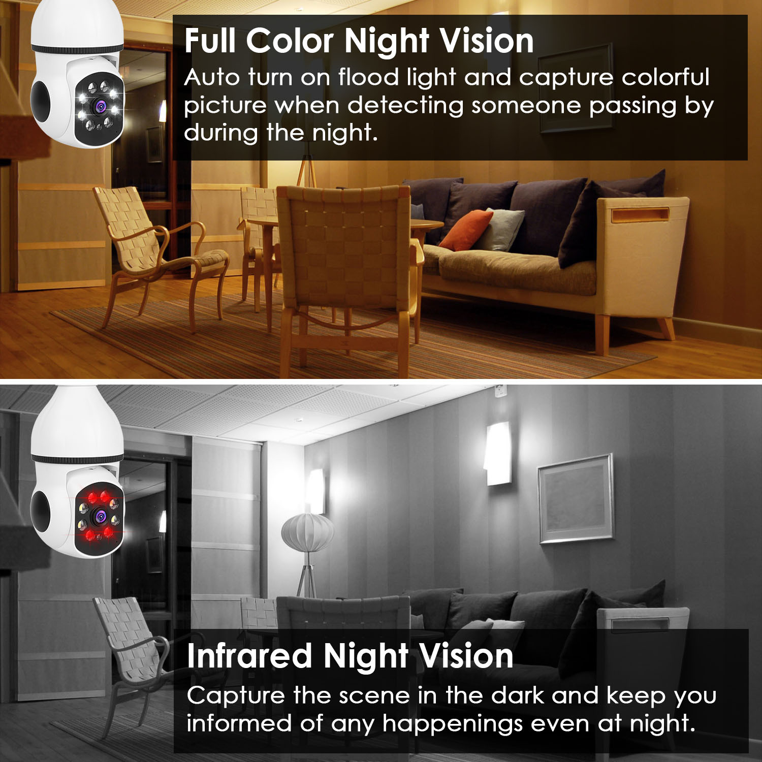1Pc E27 WiFi Bulb Camera 1080P FHD WiFi IP Pan Tilt Security Surveillance Camera With Two-Way Audio Full Color Night Vision Flood Light Motion Tracking Siren Function APP Control - Image 5
