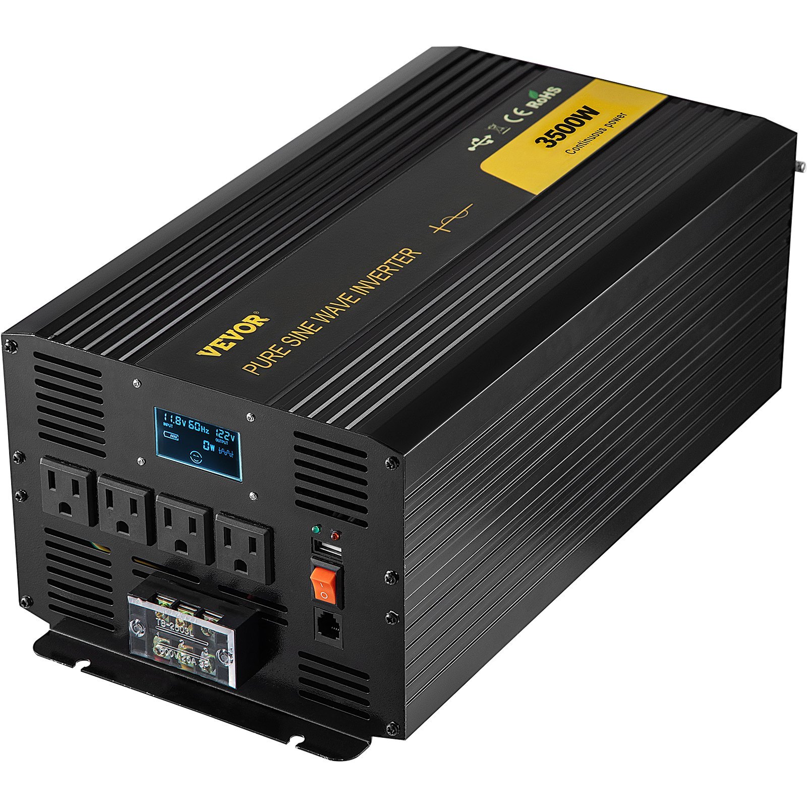 Pure Sine Wave Inverter 3500 Watt Power Inverter, DC 12V To AC 120V Car Inverter, With USB Port LCD Display Remote Controller And AC Outlets For RV Truck Car Solar System Travel Camping - Image 3