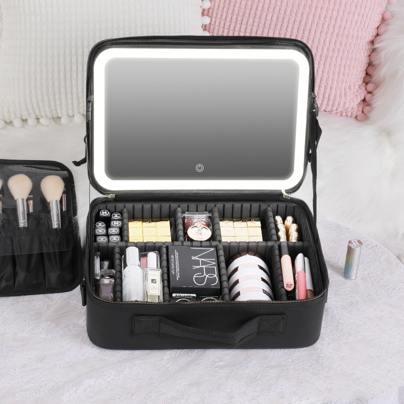 Smart LED Cosmetic Case With Mirror Cosmetic Bag Large Capacity Fashion Portable Storage Bag Travel Makeup Bags - Image 5