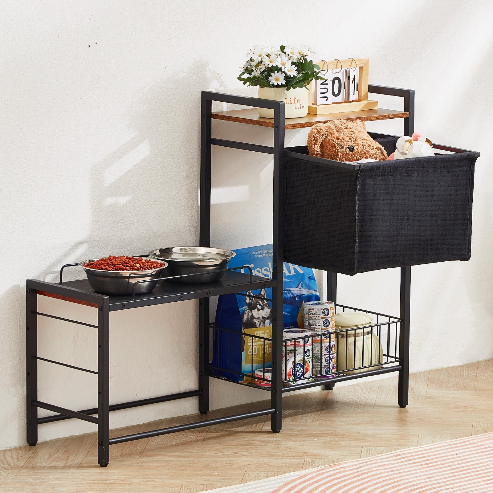 Pet Feeding Station With Storage Dog Food & Toy Organizer Raised Dog Bowls no include plate - Image 6