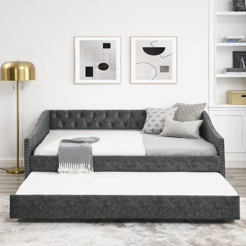 The Full-size Sofa Bed Features A Double-sized Upholstered Tufted Sofa Bed On Wheels Unavailable for- Temu - Image 3