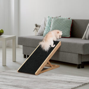 Foldable Pet Ramp With Non-slip Carpet Height Adjustable Pine Wood For Dogs Cats Black