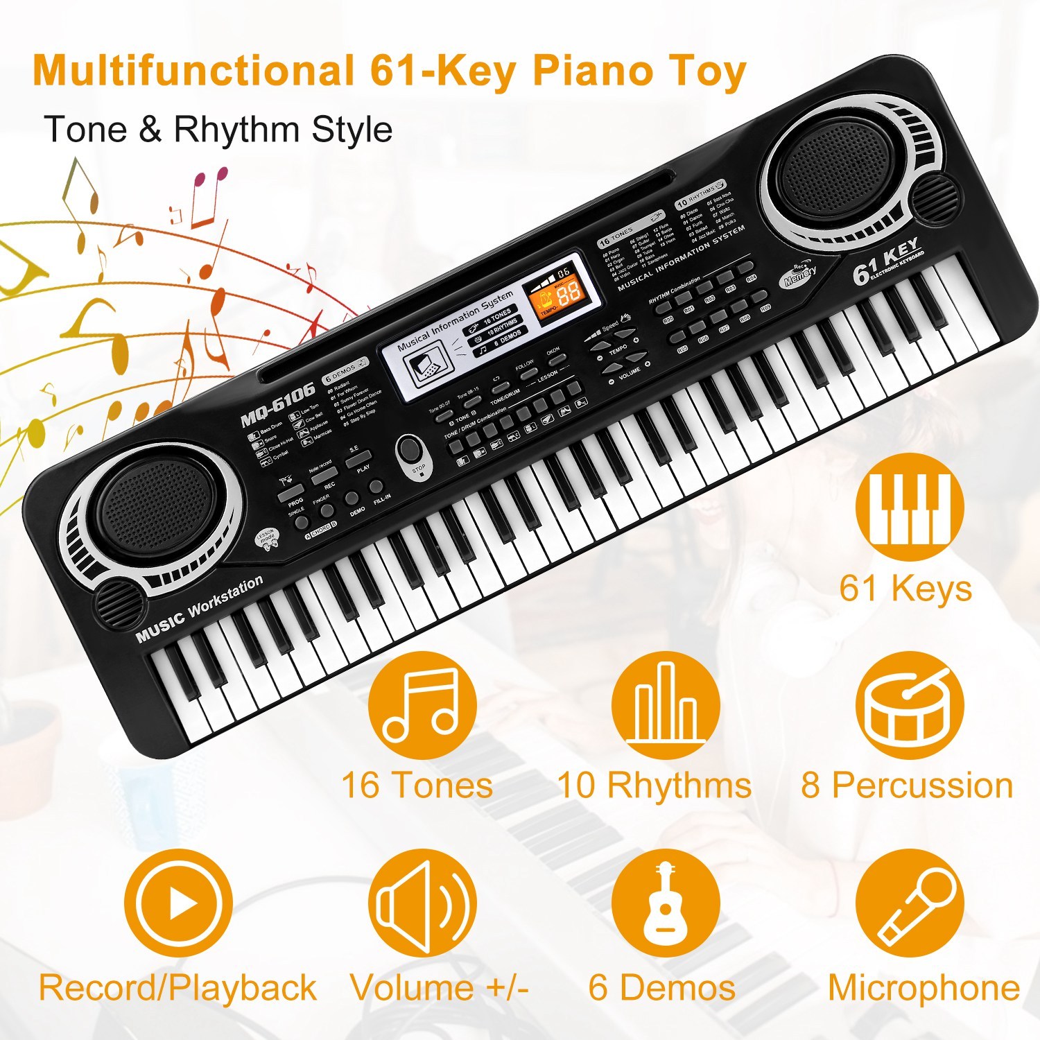 61 Keys Digital Music Electronic Keyboard Electric Piano Musical Instrument Kids Learning Keyboard With Microphone For Beginners only US shipping - Image 5