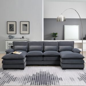 New Modern U-shaped Sectional Sofa, 6-Seat With Waist Pillows 109.8 55.9