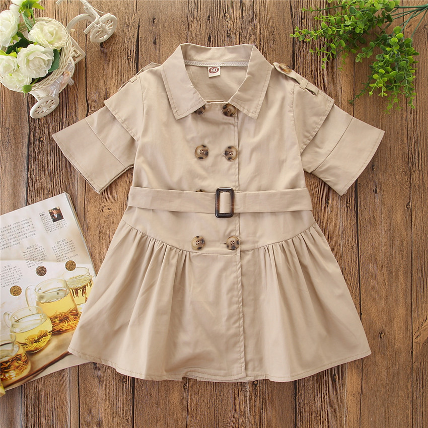 Kids Summer Clothing Beige Korean Style Children Shirt Girls' Dress Medium And Large Children's Dress Children Shirt - Image 8