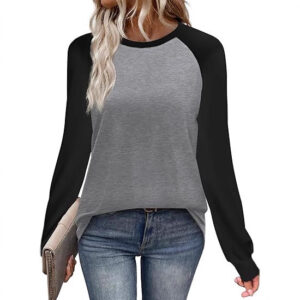 Long Sleeve Color Matching Casual All-match Round Neck T-shirt