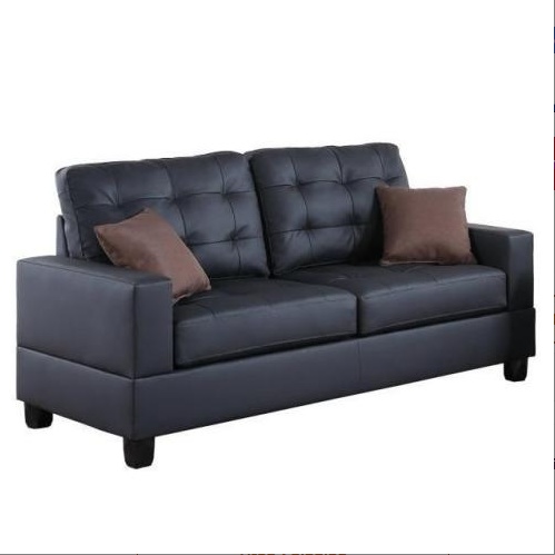 Living Room Furniture 2pc Sofa Set Black Faux Leather Tufted Sofa Loveseat W Pillows Cushion Couch - Image 7