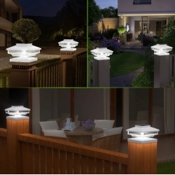 6 Pack Outdoor Solar Poat Cap Lights Cold White IP65 Waterproof For 4x4 5x5 6x6 Wood Posts In Garden Decor White