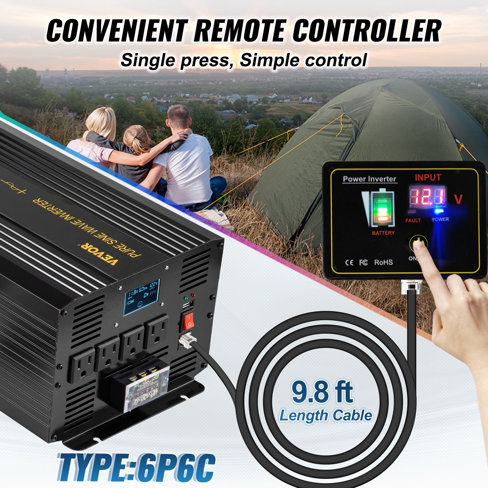 Pure Sine Wave Inverter 3500 Watt Power Inverter, DC 12V To AC 120V Car Inverter, With USB Port LCD Display Remote Controller And AC Outlets For RV Truck Car Solar System Travel Camping - Image 2