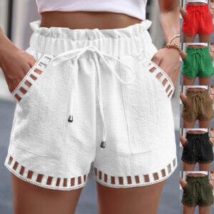 Stair Lace Stitching Elastic Waistband Shorts