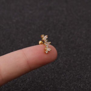 Stainless Steel Ear Piercing Jewelry Pentagonal Zircon