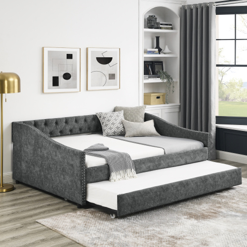 The Full-size Sofa Bed Features A Double-sized Upholstered Tufted Sofa Bed On Wheels Unavailable for- Temu