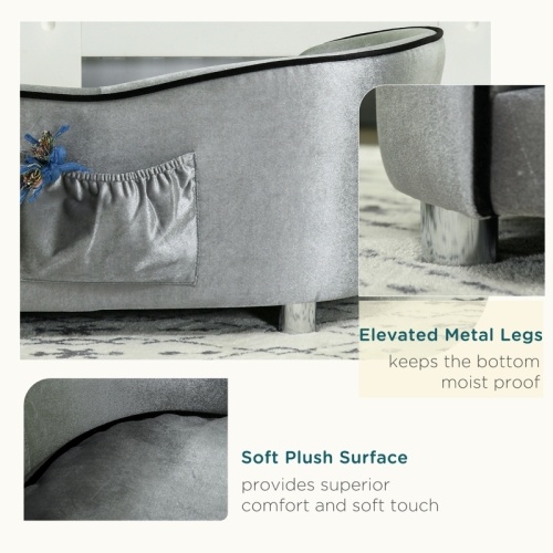 PawHut Dog Sofa Pet Chair, Kitten Bed Couch W Wooden Frame, Removable Cushion - Silver-Tone And Grey only GB shipping - Image 7