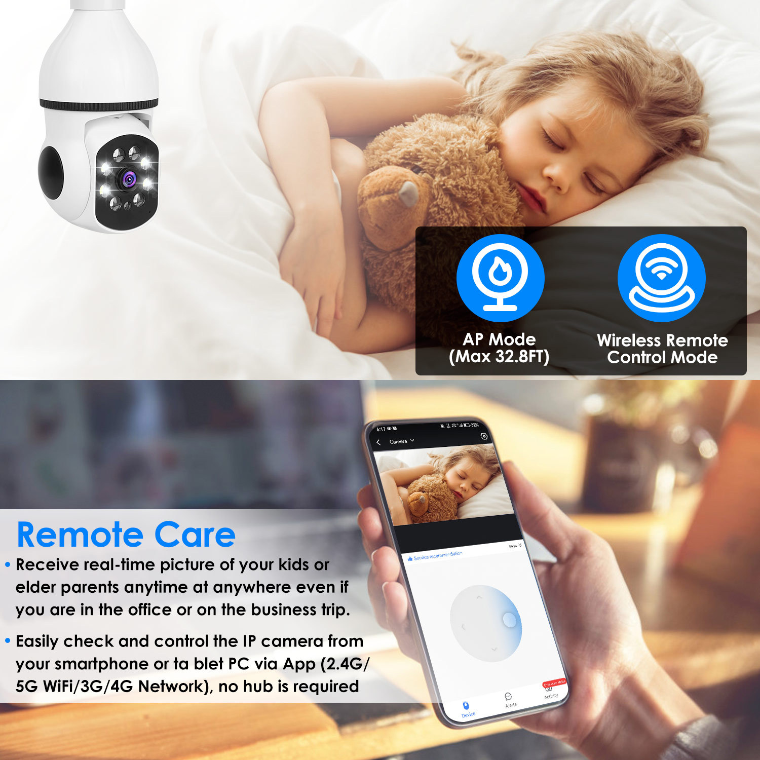 1Pc E27 WiFi Bulb Camera 1080P FHD WiFi IP Pan Tilt Security Surveillance Camera With Two-Way Audio Full Color Night Vision Flood Light Motion Tracking Siren Function APP Control - Image 4