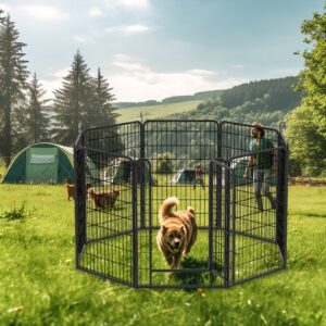 8 Panels Heavy Duty Metal Playpen With Door,39.37 H Dog Fence Pet Exercise Pen For Outdoor, Indoor