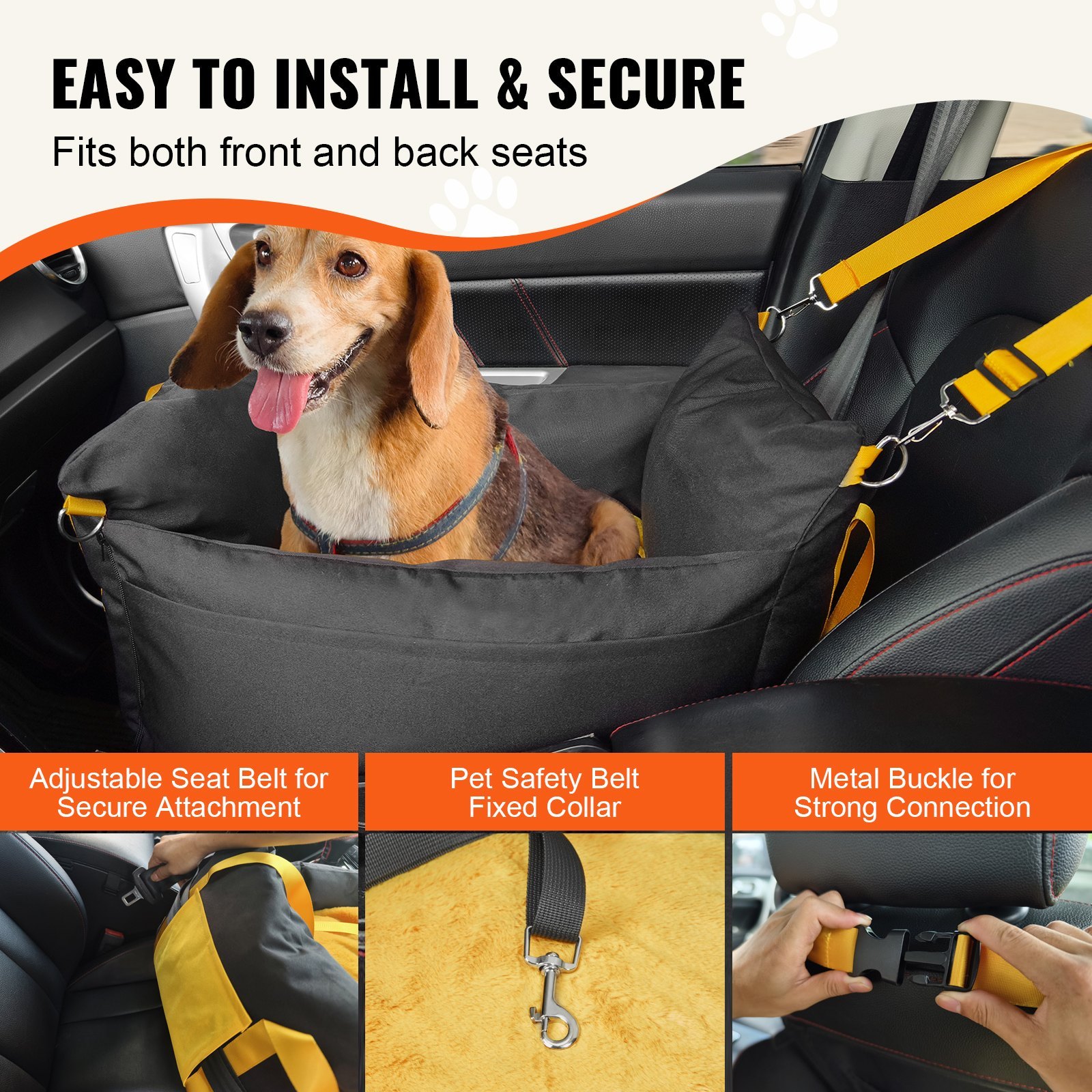 VEVOR Dog Booster Car Seat Pet Car Seat For Small Dog Up To 25lbs Black - Image 5