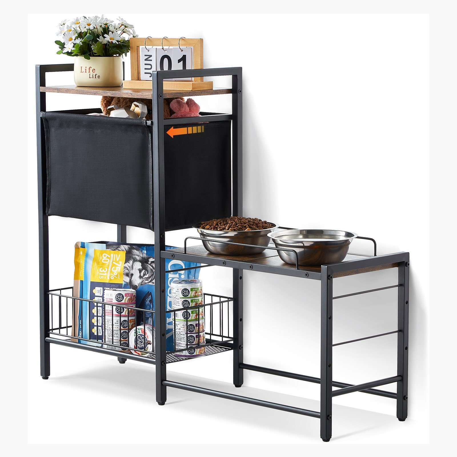 Pet Feeding Station With Storage Dog Food & Toy Organizer Raised Dog Bowls no include plate - Image 4