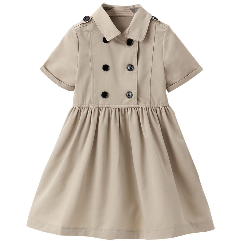 Kids Summer Clothing Beige Korean Style Children Shirt Girls' Dress Medium And Large Children's Dress Children Shirt - Image 6