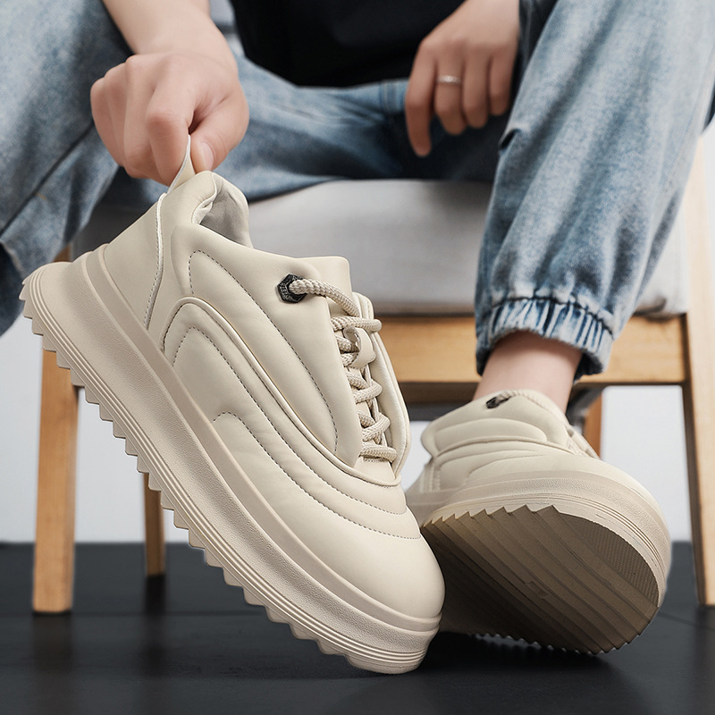 Versatile Student PU Leather Sports Height Increasing Leisure Thick Bottom Bread Shoes - Image 3