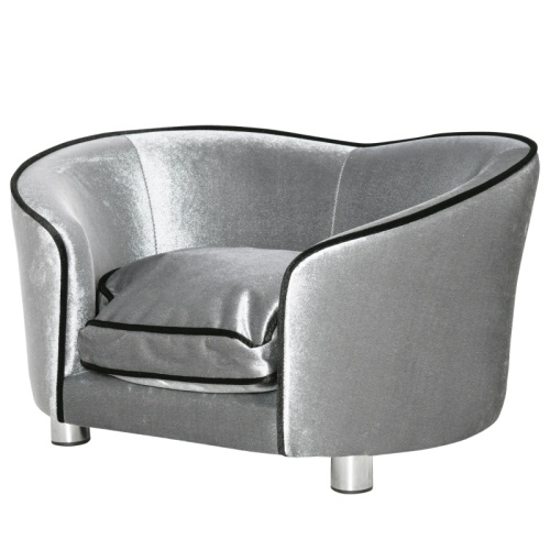 PawHut Dog Sofa Pet Chair, Kitten Bed Couch W Wooden Frame, Removable Cushion - Silver-Tone And Grey only GB shipping - Image 9