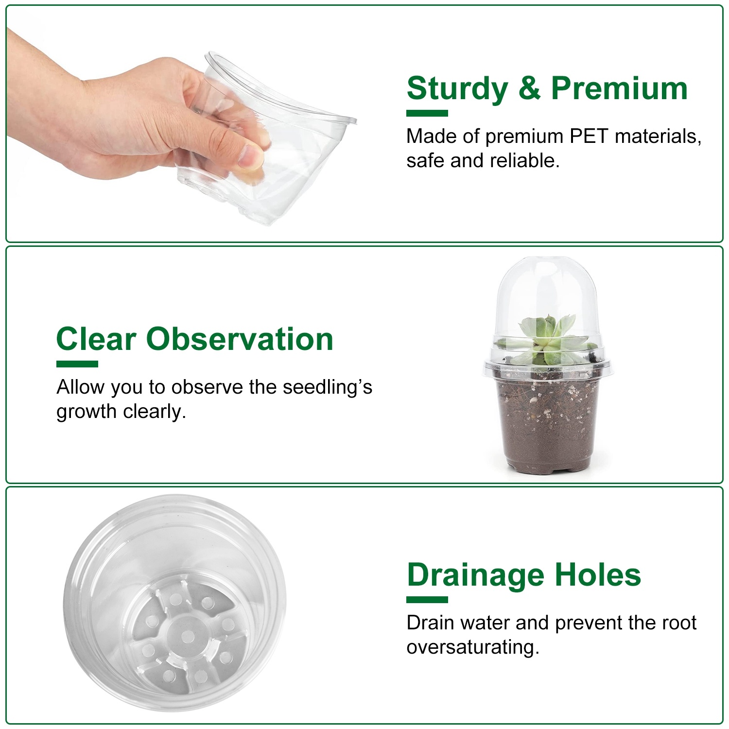 30Pcs Plant Nursery Pots PET Flower Seed Starting Pots Container With Dome With Drainage Holes - Image 6