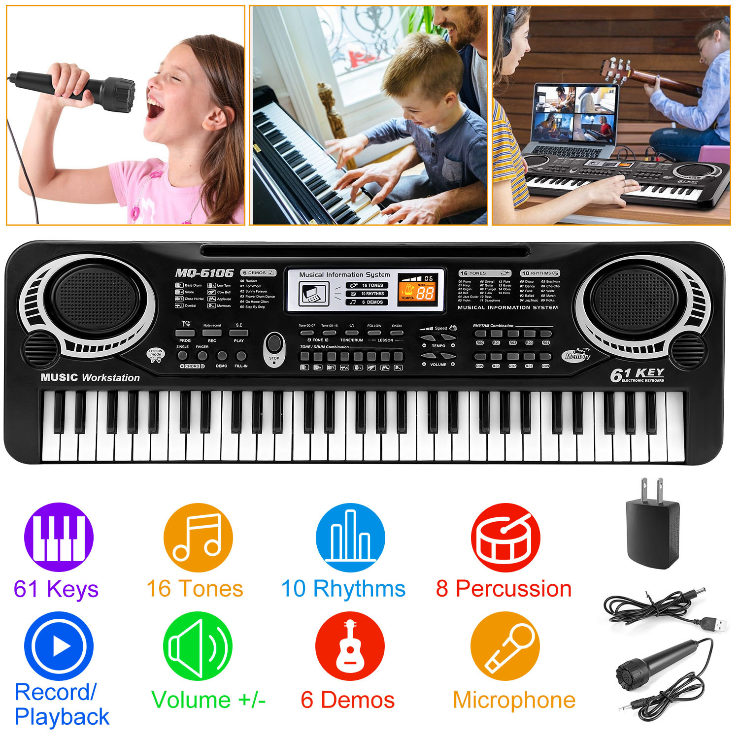 61 Keys Digital Music Electronic Keyboard Electric Piano Musical Instrument Kids Learning Keyboard With Microphone For Beginners only US shipping