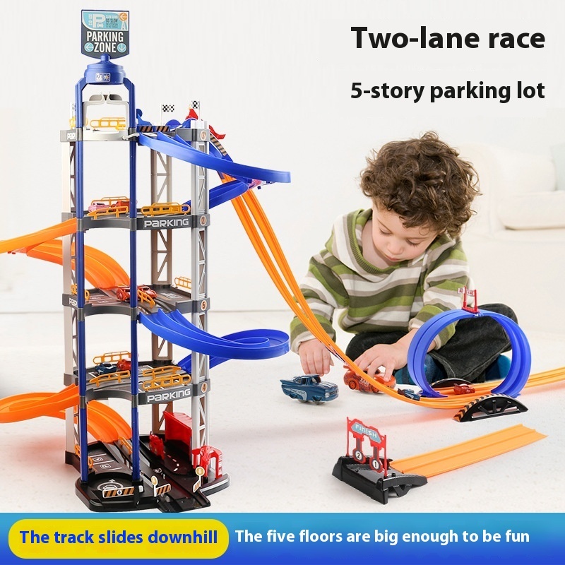 Two-lane Competition 5-storey 8-car Parking Lot Children Interactive DIY Assembled Track