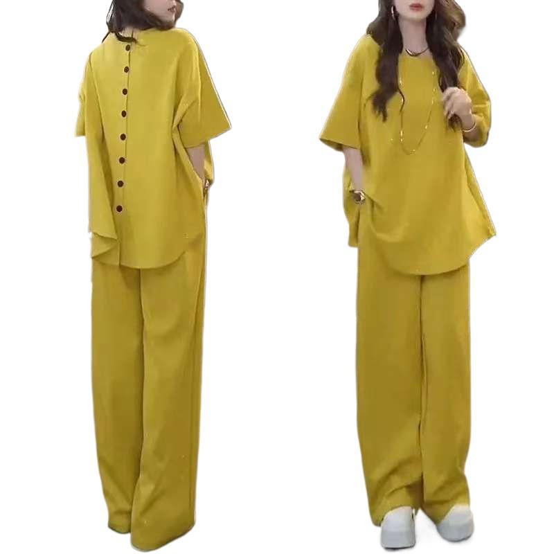 Women's Sequined Slimming Round Neck High Waist Wide Leg Pants Two-piece Set - Image 5
