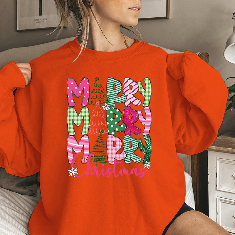 Merry Christmas E Cartoon Sweatshirt Festive Cute Gifts - Image 7