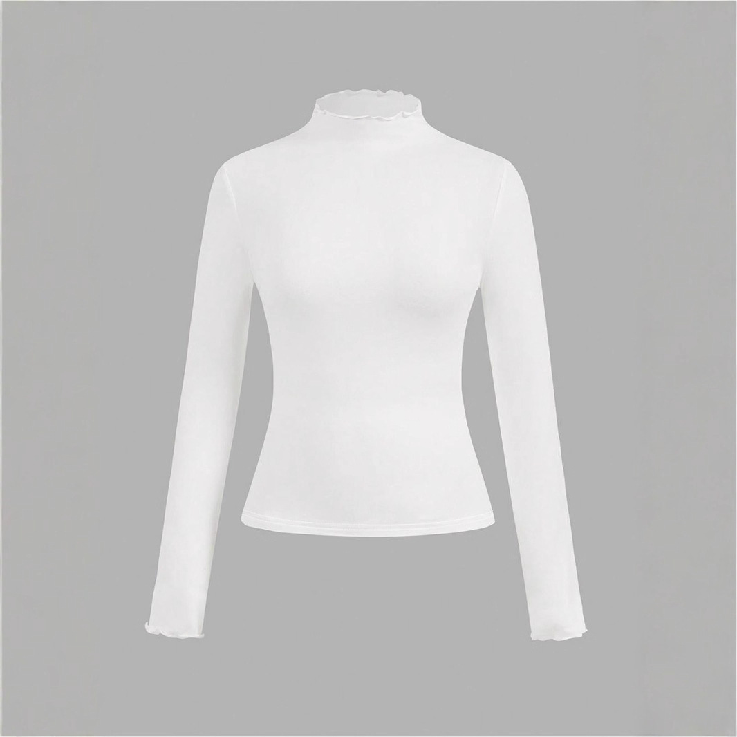 Women's Ruffled Knitted Slim Bottoming Shirt soft neck - Image 2