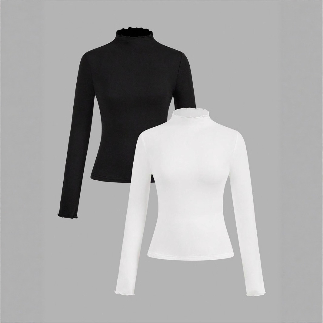 Women's Ruffled Knitted Slim Bottoming Shirt soft neck - Image 3