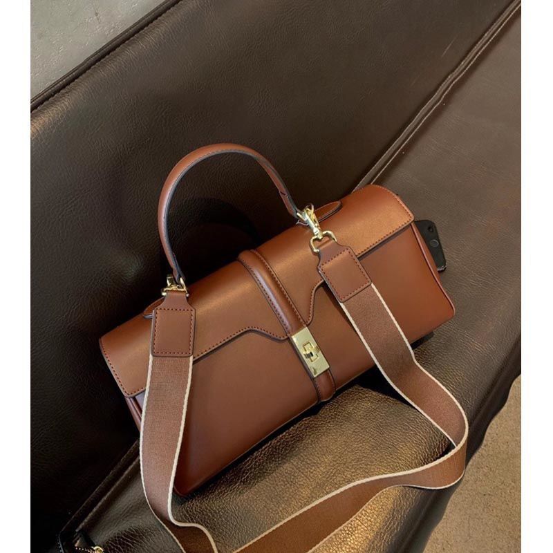 Women's Solid Color Fashion Large Capacity Cowhide Messenger Bag - Image 2
