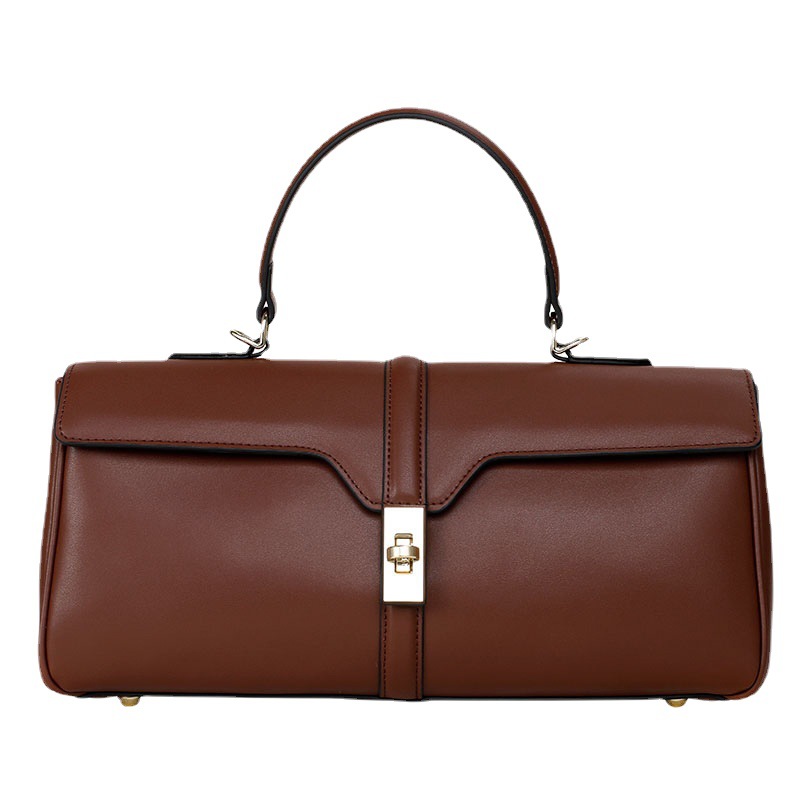Women's Solid Color Fashion Large Capacity Cowhide Messenger Bag - Image 3