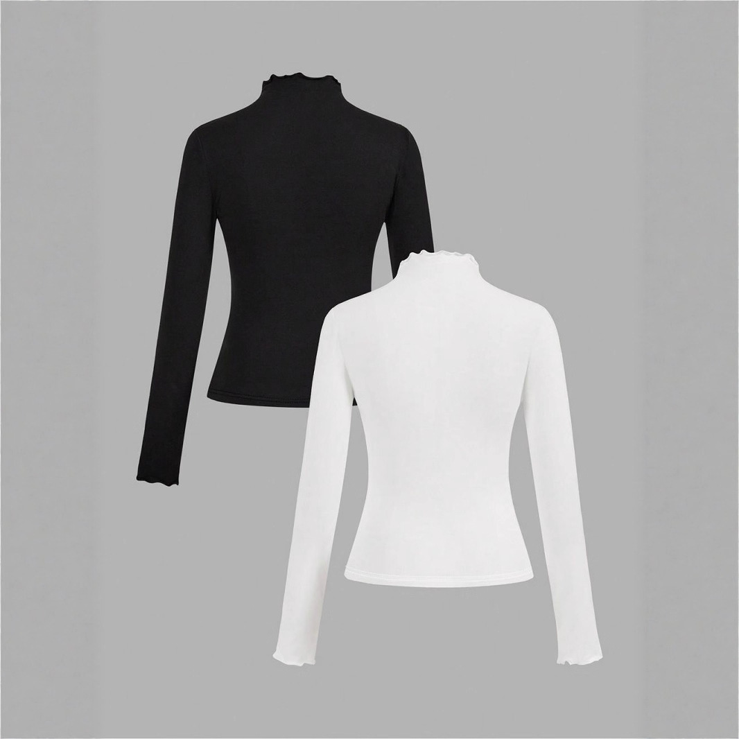 Women's Ruffled Knitted Slim Bottoming Shirt soft neck