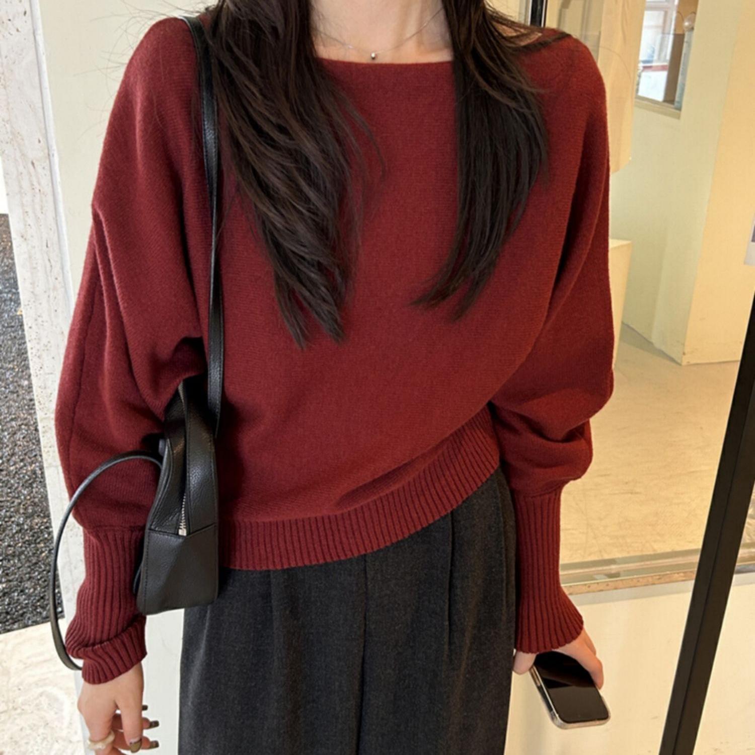 Gentle Off-shoulder Collar Lantern Sleeve Sweater Women - Image 5